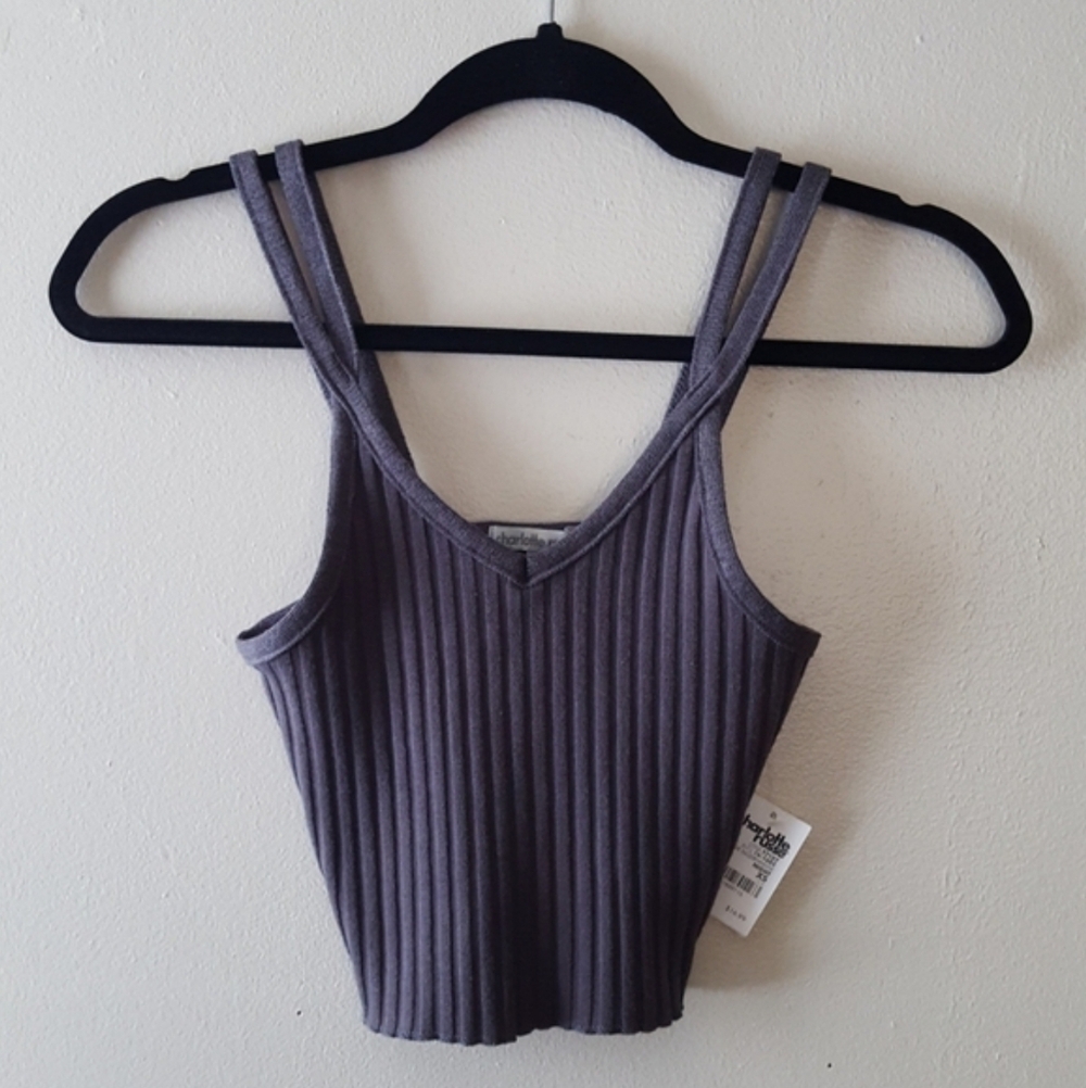 Dark Gray Ribbed Crop Top - Picture 1 of 5